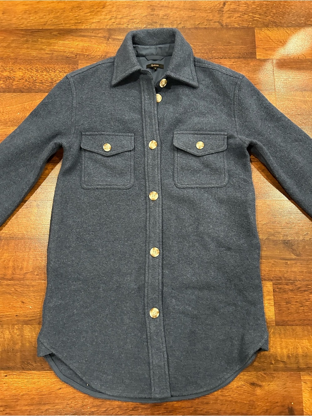 Quince 100% Merino Wool Shirt Jacket Shacket Size Small Blue Button Down